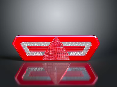 Red Rear Light With Triangle Design Reflective Surface And White Sections On Black Background 3d model