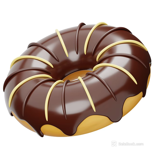 Chocolate Frosted Donut with Yellow Stripe Decorations and Dripping Effect on Yellow Dough 3d model 