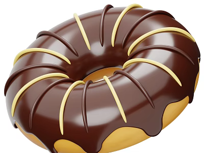 Chocolate Frosted Donut with Yellow Stripe Decorations and Dripping Effect on Yellow Dough 3d model