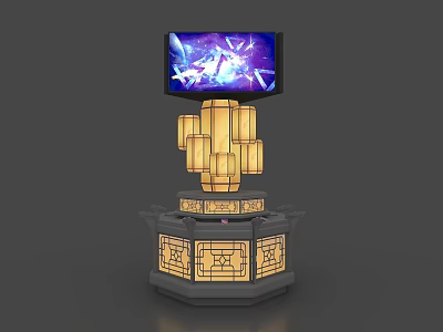 Illuminated Multi Tiered Display Shelf With Digital Screen And Decorative Design 3d model