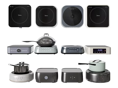 Essential Modern Kitchen Appliances With Induction Cooktops Pots And Rice Cookers 3d model