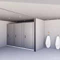Clean Modern Public Restroom Interior With Gray Grid Wall Stalls And Urinals
