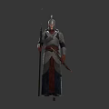 Three Armored Fantasy Characters In Ornate Armor With Spears Swords And Cloaks From Different Angles