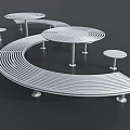 Modern Slatted Curved Landscape Seating With Metal Tables And Stools 3d model
