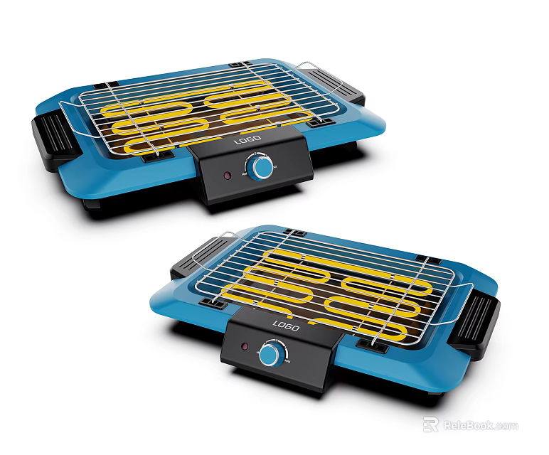 Blue Electric Grill Kitchen Appliance With Heating Elements For Home Cooking 3d model 