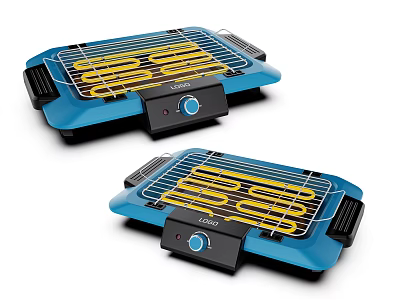 Blue Electric Grill Kitchen Appliance With Heating Elements For Home Cooking 3d model
