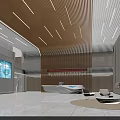 Elegant Modern Reception Desk in Lobby with Marble Surface LED Strips and Display Screen 3d model