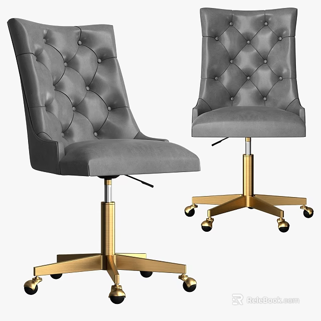 Modern Tufted Gray Chairs With Gold Metal Base And Rolling Casters 3d model 