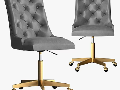 Modern Tufted Gray Chairs With Gold Metal Base And Rolling Casters 3d model