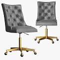 Modern Tufted Gray Chairs With Gold Metal Base And Rolling Casters