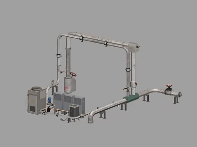 Industrial Equipment System With Piping Network Storage Tank And Mechanical Components 3d model