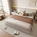 Modern Double Bed Fabric Double Bedside Cabinet Small Chandelier Lazy Sofa 3d model