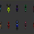 Various Colorful Toy Motorcycles With Neon Lights And Different Styles