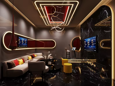 Stylish KTV Room Featuring Comfortable Sofa Large TV Screens And Neon Lights 3d model