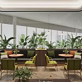 Modern Casual Lounge Area With Plentiful Green Plants Cozy Sofa Booths And Large Windows