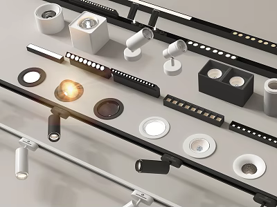 Downlight, spotlight, magnetic attraction, track light, open-mounted downlight, grille light, steering type 3d model