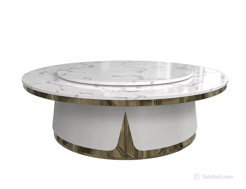 Round Marble Dining Table With Gold Trim And White Geometric Base 3d model