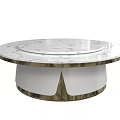 Round Marble Dining Table With Gold Trim And White Geometric Base 3d model