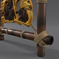 Decorative Ornament Set With Bamboo Frame Ropes Tied Golden Brown Carved Elephants And Tree Design
