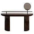 Modern Wooden Dressing Table With Light Colored Top And Round Mirror 3d model