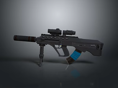 Tactical Assault Rifle With Scope Suppressor And Blue Magazine Modern Military Firearm Design 3d model