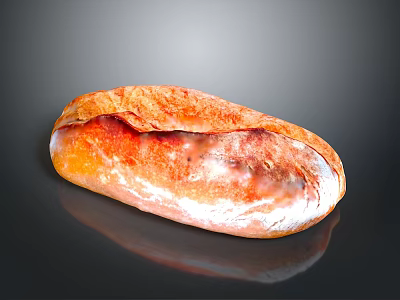 Freshly Baked Golden Brown Crusty Bread Loaf With Shiny Surface And Dark Background 3d model