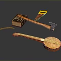Vintage Banjo Axe Bible And Wooden Stick Equipment Collection