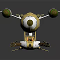 Yellow Mechanical Aircraft Model With Green Engines Propellers And Sci Fi Design 3d model
