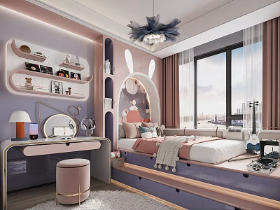 Modern Tatami Bedroom Interior Design With Tatami Bed Window Curtains Storage And Decor 3d model