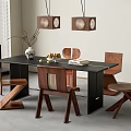 Middle ancient dining table and chair combination chandelier 3d model