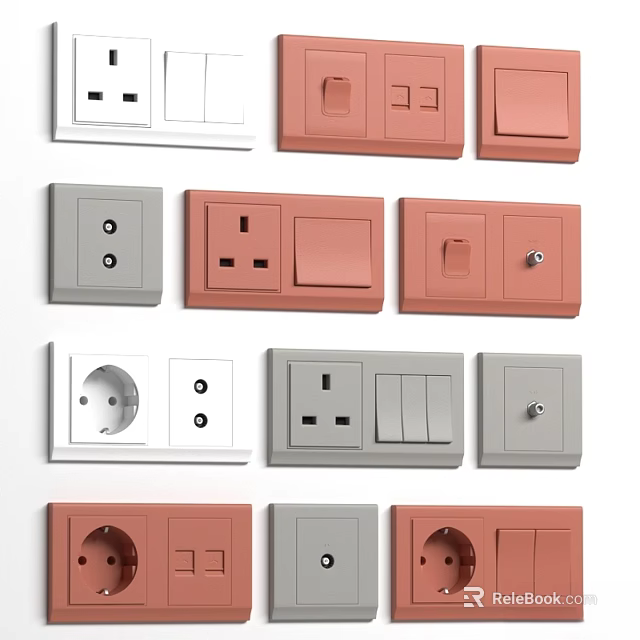 Various Types of Colored Electrical Switches and Sockets for Home Daily Use 3d model 