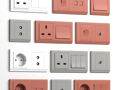 Various Types of Colored Electrical Switches and Sockets for Home Daily Use 3d model