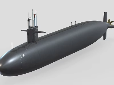 Military Submarine With Black Hull Conning Tower Periscope And Antenna Structures 3d model