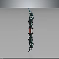 Ornate Curved Blade Weapon With Green Black Color Red Detail And Shiny Metallic Design