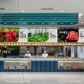 Modern Restaurant Interior With Digital Menu Fresh Ingredients Blue Counter And Staff In White Uniforms