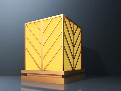Golden Cube Commercial Equipment With Geometric Leaf Vein Patterns On Display Platform Structure 3d model