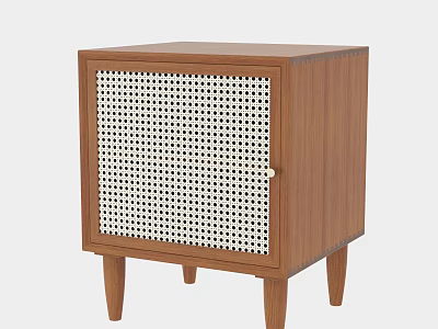 Modern Wooden Nightstand With Woven Door Panel And Tapered Legs 3d model