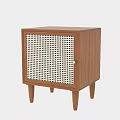 Modern Wooden Nightstand With Woven Door Panel And Tapered Legs