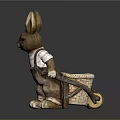 Brown Rabbit Figurine With Long Ears Wearing White Shirt And Overalls Standing On Dark Background