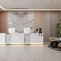 Modern Hotel Lobby Interior With Marble Reception Desk Sofa Area Decorative Mirror And City View