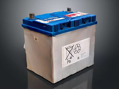 Blue And White Battery With Recycling Symbol And PD Label 3d model