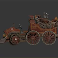 Steampunk Car With Mechanical Gears Steam Pipes Large Wheels And Vintage Design