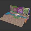 Modern Architectural Model With Stone Wall Archway Design And Textured Floor