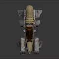Yellow Futuristic Motorcycle with Large Thrusters Metal Supports and Mechanical Details