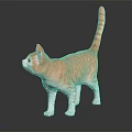 Orange Striped Cat Figure Standing On Black Background With Reflective Surface 3d model