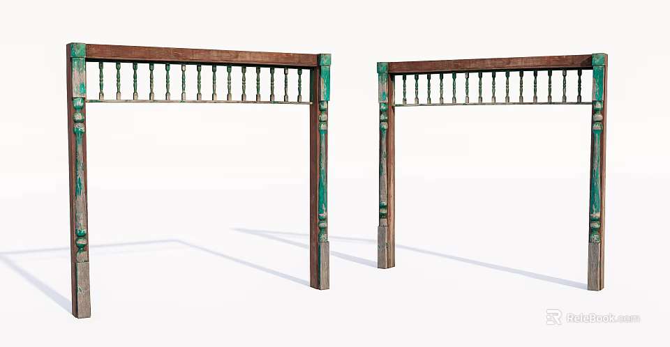 Vintage Wooden Door Arch With Green Decorative Pillars And Classic Design Elements 3d model 