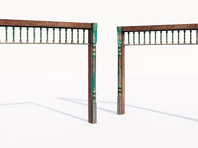 Vintage Wooden Door Arch With Green Decorative Pillars And Classic Design Elements 3d model