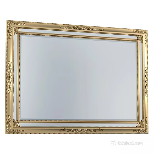 Ornate Gold Framed Decorative Mirror with Intricate Carvings and Classic Design 3d model 