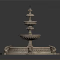 Decorative Stone Fountain with Multi Tiered Design and Shell Shaped Base Ornaments
