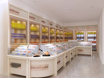 Well Organized Tobacco and Liquor Store Interior With Glass Display Counters And Shelves 3d model